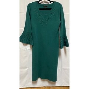 Teal green knit dress. Trapunto  embroidery. Winter. Holiday. NWOT. Size XL.